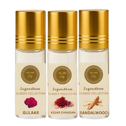 Sugandham Classic Collection Roll-On Attar Perfume Combo – Gulaab, Kesar Chandan & Sandalwood – Long Lasting Alcohol Free Floral & Woody Fragrances, 3 x 10ml| Travel-Friendly Sugandham Classic Collection Roll-On Attar Perfume Combo – Gulaab, Kesar Chandan & Sandalwood – Long Lasting Alcohol Free Floral & Woody Fragrances, 3 x 10ml| Travel-Friendly
