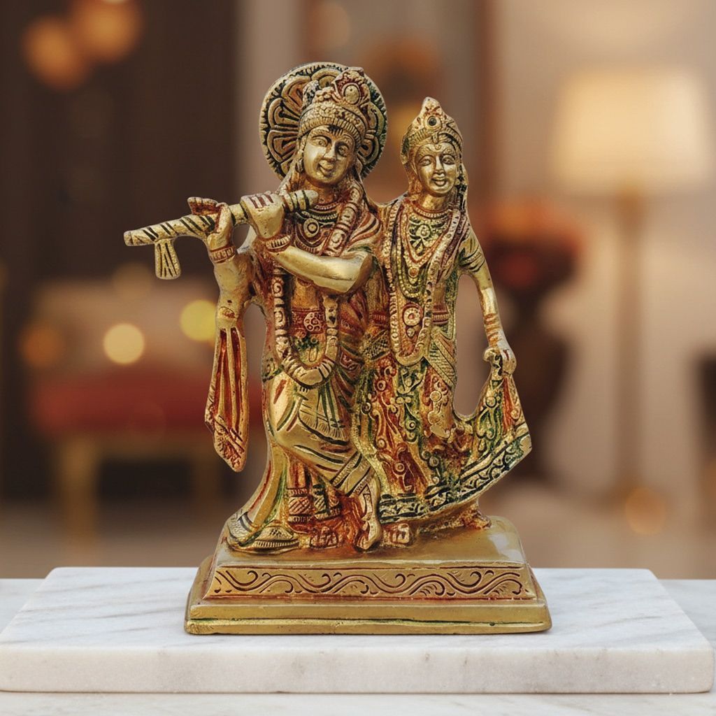 Brass Decorative Showpiece Radha Krishna Idol Statue, Height : 6.5 Inch (BSMAS399 I)