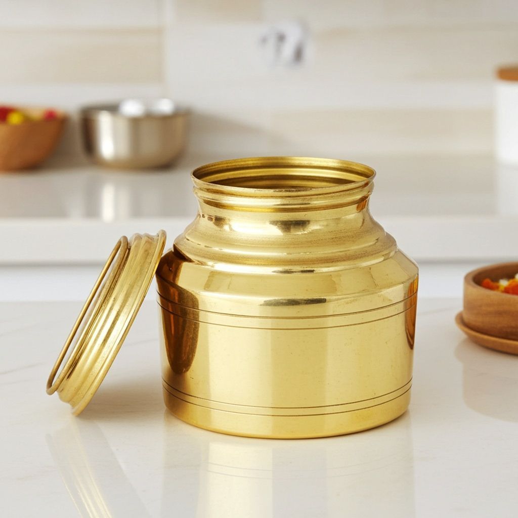 Brass Ganga Jali 700 ml � Large Holy Water Pot for Rituals, Height : 5.7 Inch (ZMAS211 C)