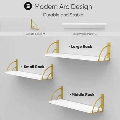 Sahaj Hast White Wood Wall Shelves Set of 3 - Modern Home Storage and Display Solution 