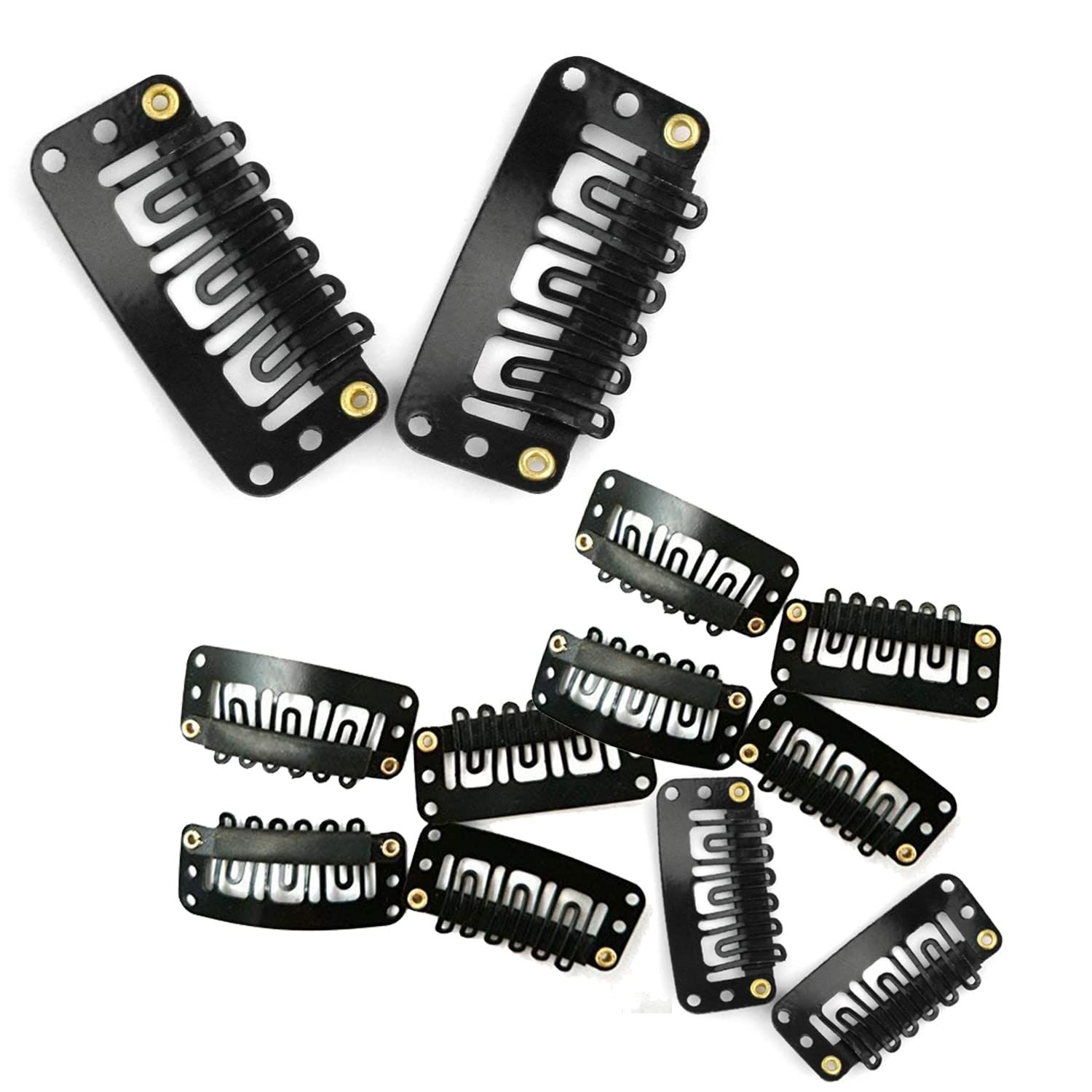 TEMPERIA Hair Extension Clips For Women & Men (12 Pcs) - Hair Patch Clip - Hair Attached Snap Wig Clips (Black) (3.4 cm) TEMPERIA Hair Extension Clips For Women & Men (12 Pcs) - Hair Patch Clip - Hair Attached Snap Wig Clips (Black) (3.4 cm) - Black / 12