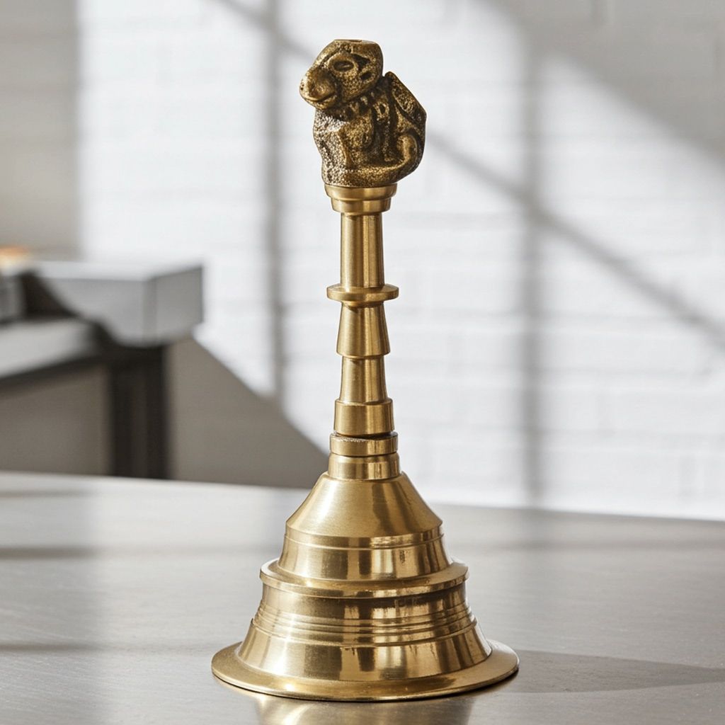 Brass Nandi Hand Bell, Ghanti No. 3, Height : 5 Inch (FMAS666 D)