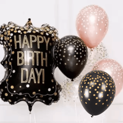 The Blackboard Helium Birthday Balloon Bouquet Set of 7 with Polka Dot Latex Balloons
