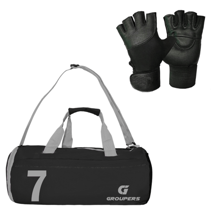 GROUPERS Combo Set of Duffle Polyester Bag with GloveslDuffle Bags Travel (Black 07)