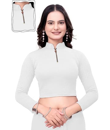 DELTIN HUB Cotton Blend Semi Stitched Round Neck Women's Blouse ( White )