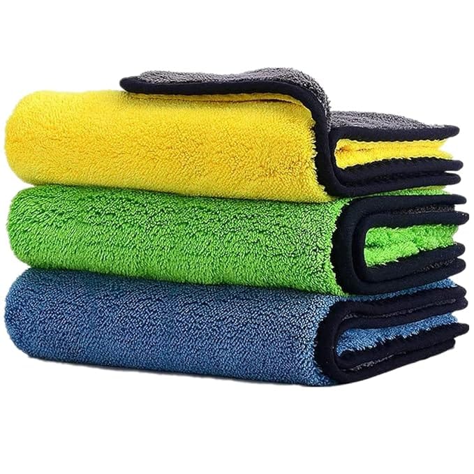 Auto Hub Heavy Microfiber Cloth For Car Cleaning And Detailing, Double Sided, Extra Thick Plush Microfiber Towel Lint-Free,(Size 40Cm X 40Cm)/Pack Of 3, Color: Mix, Multi Color, 3 TC