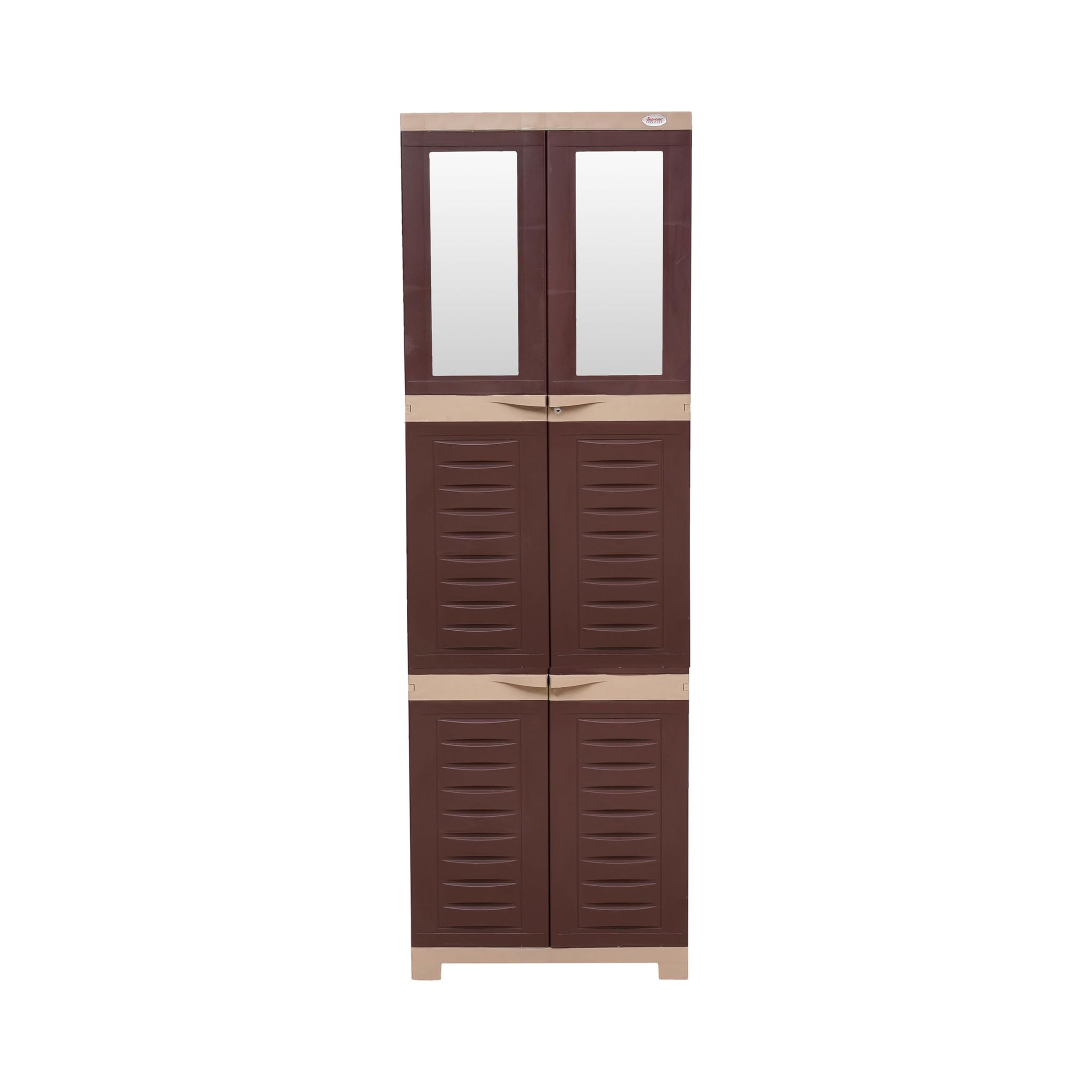 Supreme Furniture Fusion 3-TOP 2M Multipurpose with has Specially Designed Sophisticated Front Door Panels Made by 100% Virgin Plastic Cupboard/Almirah for Home,Office and Kids G-Brown D-Beige(DIY)