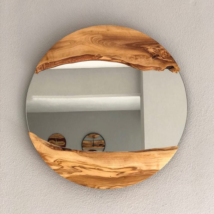 Handmade Wood Round Wall Mirror Live Edge Wooden Frame | Rustic Natural Home Decor ( Size - 16" )