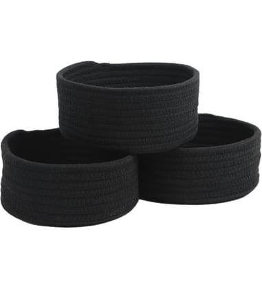 Generic Cotton 8x3 Inch Round 3 Set Bedside Organizer With Out Lid (Black)-PID66369