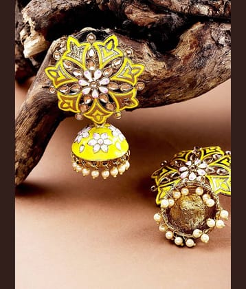 Priyaasi - Yellow Jhumki Earrings ( Pack of 1 )