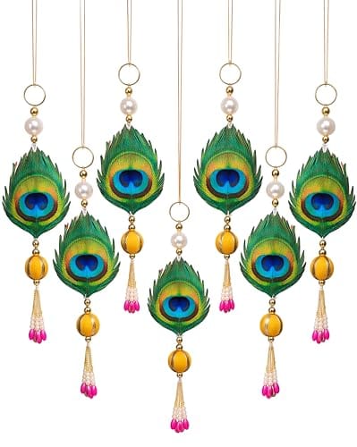Decor Peacock Feather Hanging Ornament for Ganpati Diwali Navratri and Pooja Setup for Home Entrance Mandir Temple