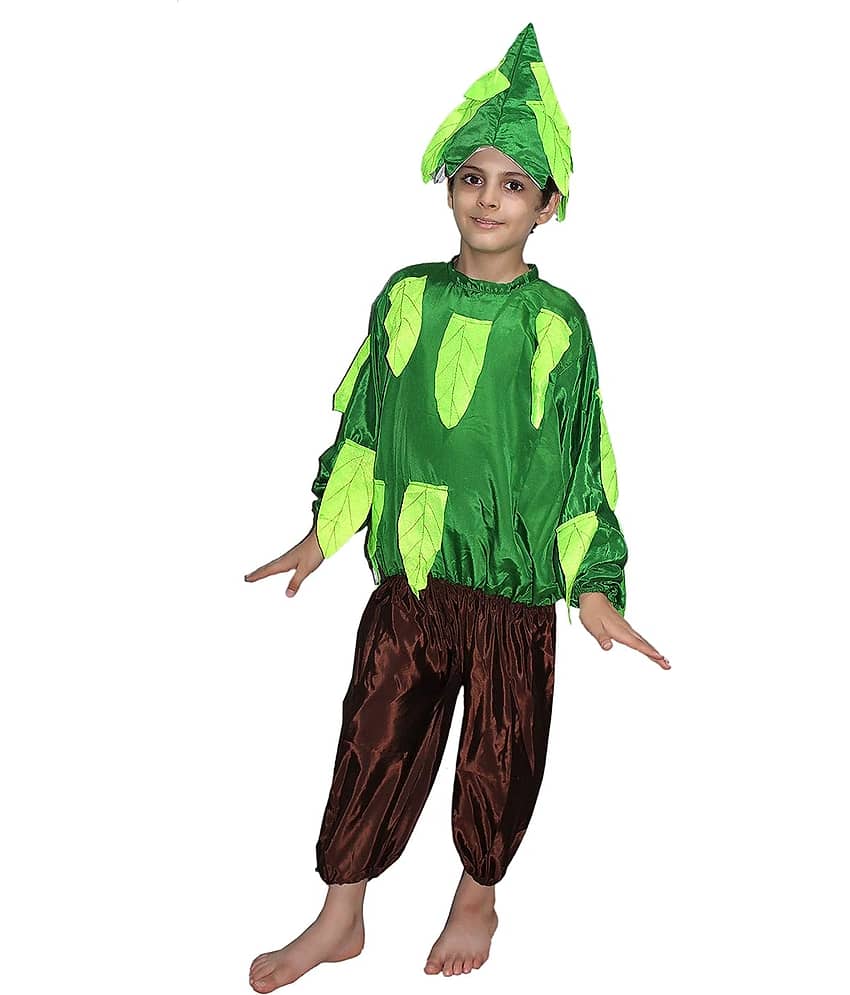 Kaku Fancy Dresses Nature Theme Tree Costume -Green & Brown, 5-6 Years, For Boys & Girls