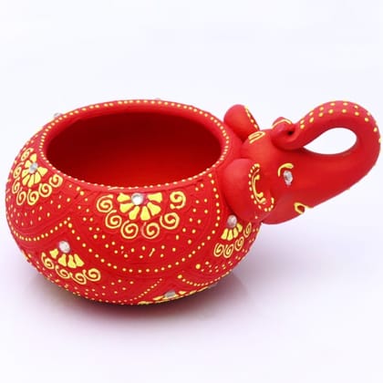 DECOREER Red Elephant Terracotta Tealight Holder