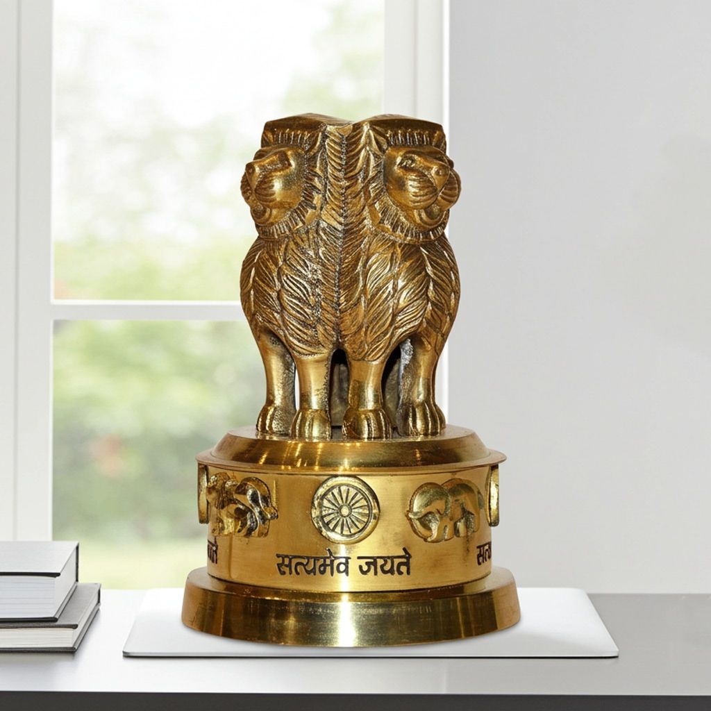 Brass Ashoka Stambh Table Decor Emblem � Vastu & Decorative Showpiece, Height : 5.4 Inch (FMAS670 E)