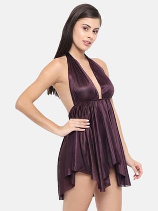 Honeymoon Burgundy Bridal Babydoll Bikini & Night Dress-B36U-S-10XL