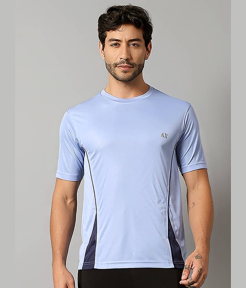 Auxamis Polyester Regular Fit Colorblock Half Sleeves Men's Round T-Shirt - Light Blue ( Pack of 1 )