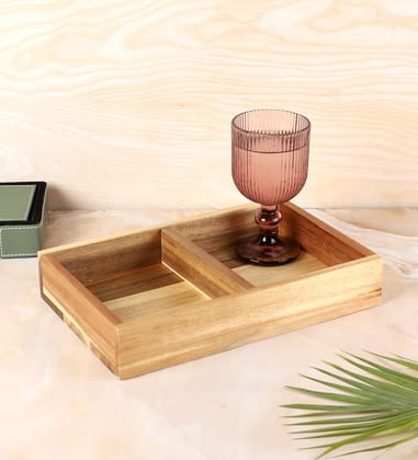 NATURALLYOURS WOODENWARES - Rectangle Box Tray with PARTITION (28 X 18 X 5 CMS)