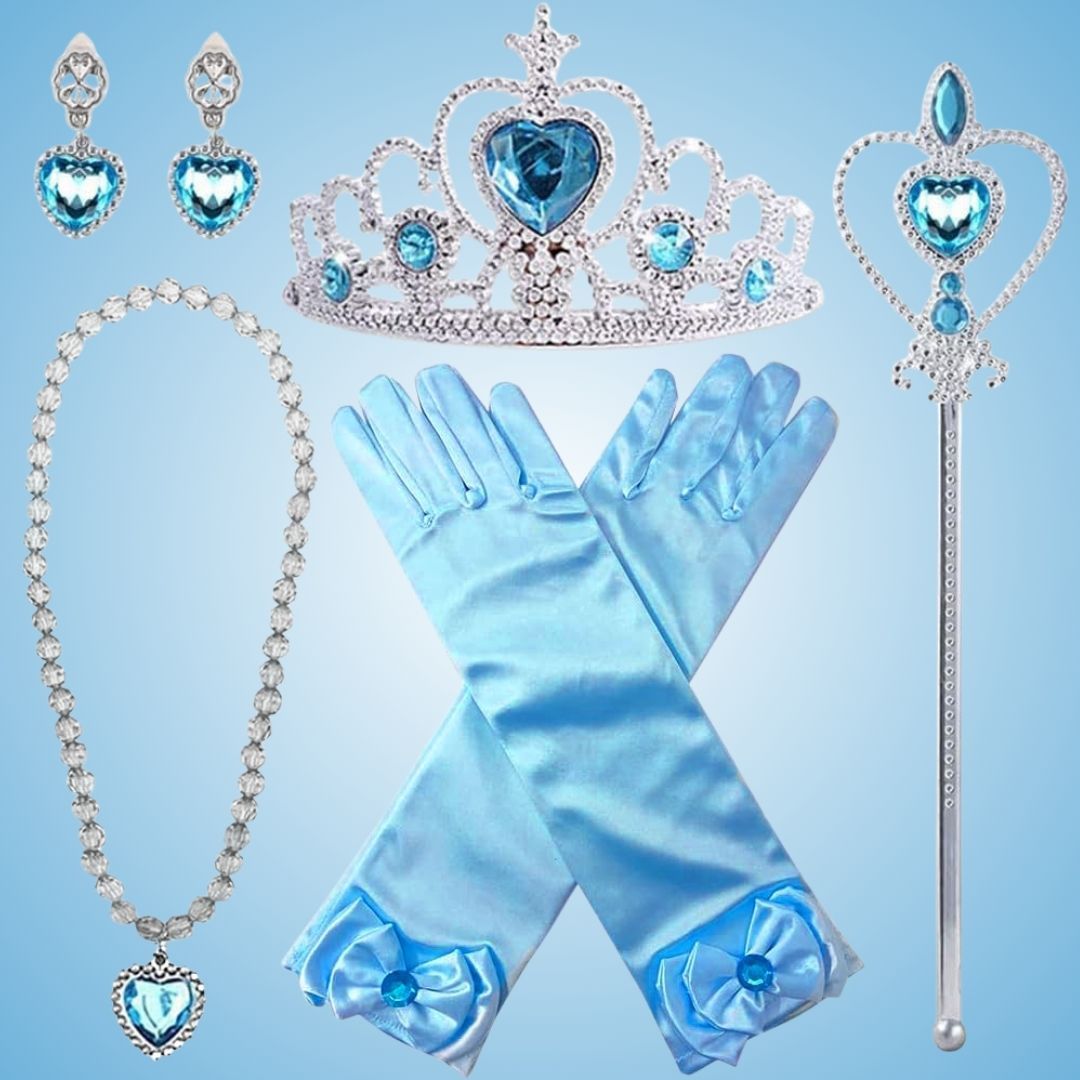 Frozen Gloves, Tiara, Wand, Necklace, Earrings Set - 5PC