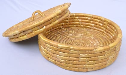 Golden Wheatgrass Handwoven Roti Basket with Lid Golden Wheatgrass Handwoven Roti Basket with Lid