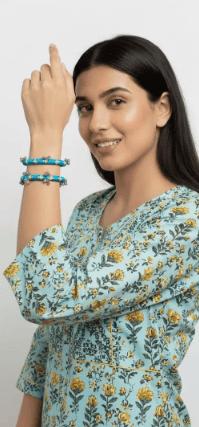 Handmade Fuchsia blue Fabric-Wrapped Bangles with Ghungroo Accents Set of 2