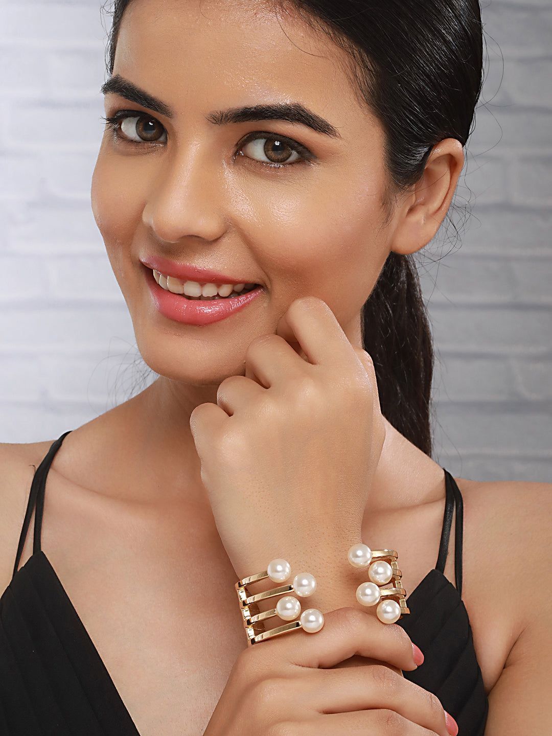 Anti-Tarnish Gold Plated Pearl Cuff Kada Bracelet
