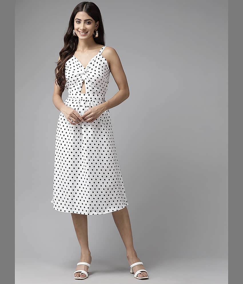 Aarika Women Crepe Printed Fit & Flare Dress ( White )