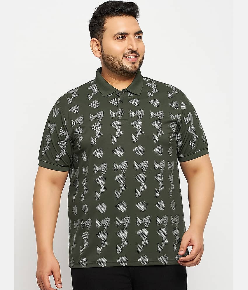 Auxamis Pack of 1 Cotton Blend Regular Fit Printed Half Sleeves Men's Polo T Shirt ( Olive )