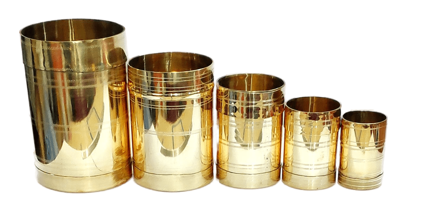 BRASS PADI, PADI SET, Pure Brass PADI , BRASS PADI SET, FOR Traditional Rice, Grains Measuring, Marriage Gift, SENGAZHI, para, NIRAPARA, Measuring padi / UZHAKKU - Multi Size Set ( Gold Color)