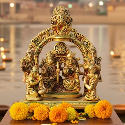 Brass Ram Parivar / Ram Darbar Idol Statue | Traditional Hindu God Murti, Height : 6.5 Inch (BSMAS131 H)