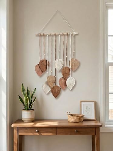 Wall Hanging, Leaf Decor, Brown and White, 41 x 84 cm