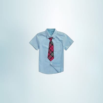 Striped School Uniform Shirt with Plaid Tie (Light Blue) | Classic Formal Style | School Wear