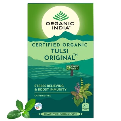 A TATA Product - Organic India Tulsi Original - 25 Tea Bags, Caffeine-Free Herbal Tea with Tulsi, Natural Detoxifier, Rich in Antioxidants, Convenient Staple-Free Bag A TATA Product - Organic India Tulsi Original - 25 Tea Bags, Caffeine-Free Herbal Tea with Tulsi, Natural Detoxifier, Rich in Antioxidants, Convenient Staple-Free Bag