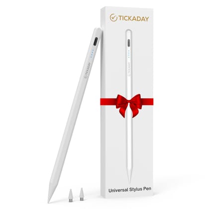 TICKADAY Universal Stylus Pen – Stylus for Android Tablets, iPads, Smartphones, iPhones, Touchscreen Devices and Smartwatches | Stylus Pen for 2018 & Later Devices | White White