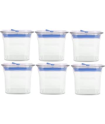HomePro Fabio Airtight Transparent storage Plastic container pack of 6, Square, 600ml, Blue