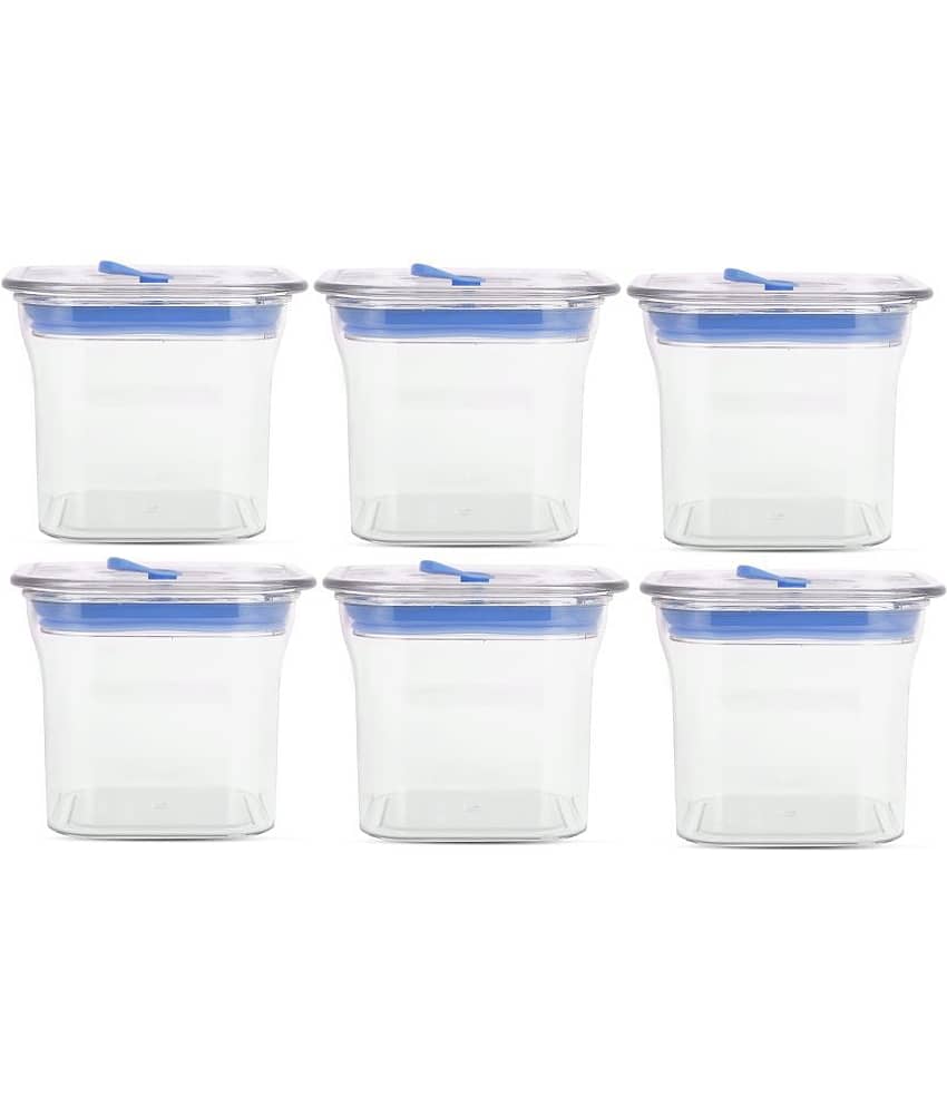 HomePro Fabio Airtight Transparent storage Plastic container pack of 6, Square, 600ml, Blue
