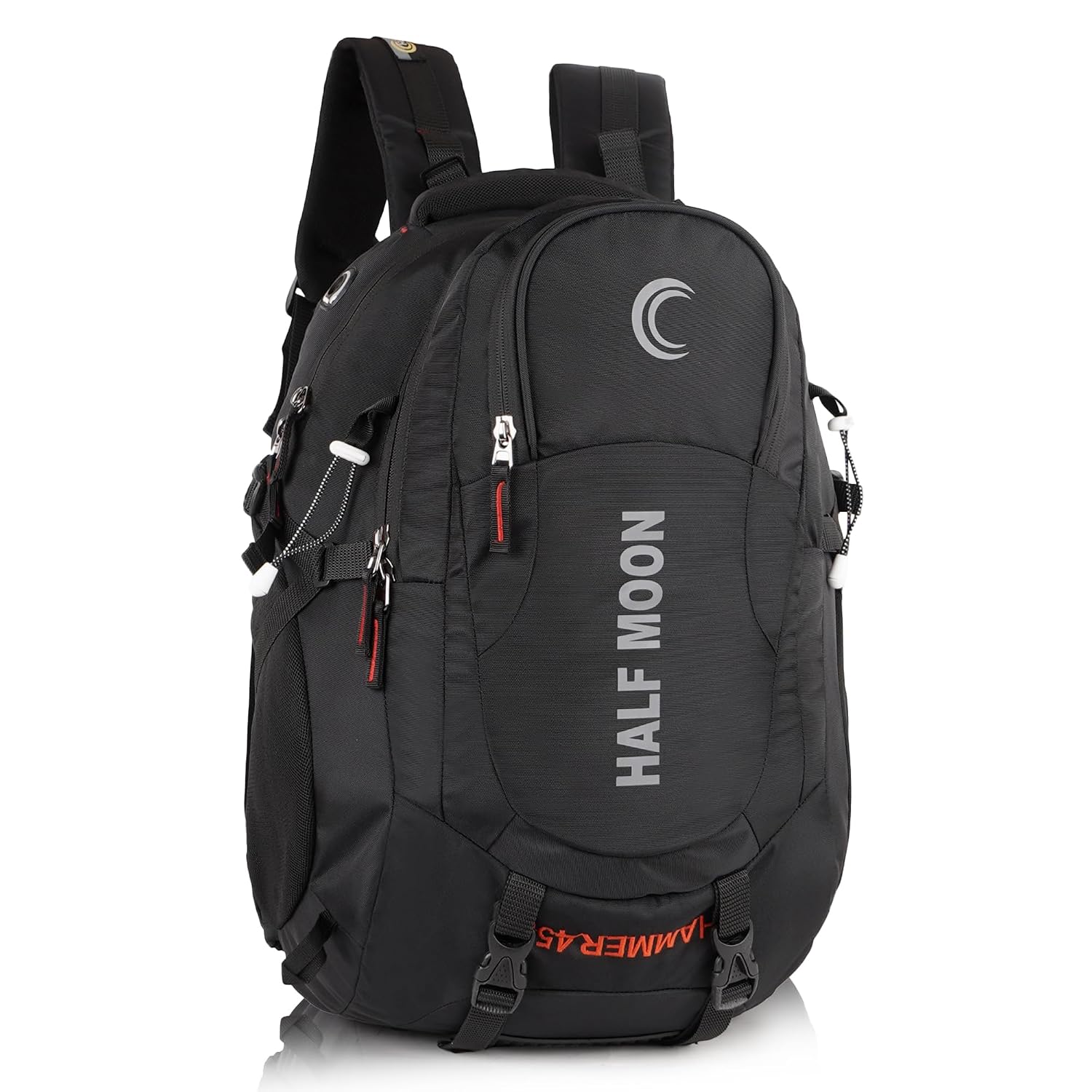 45L Hammer Waterproof 4 Compartment Rucksack Bags For Men/Trekking Bags For Men | With 17.3" Laptop Compartment & Rain Cover | For Trekking, Hiking, Travel Backpack For Unisex (Dark Black)