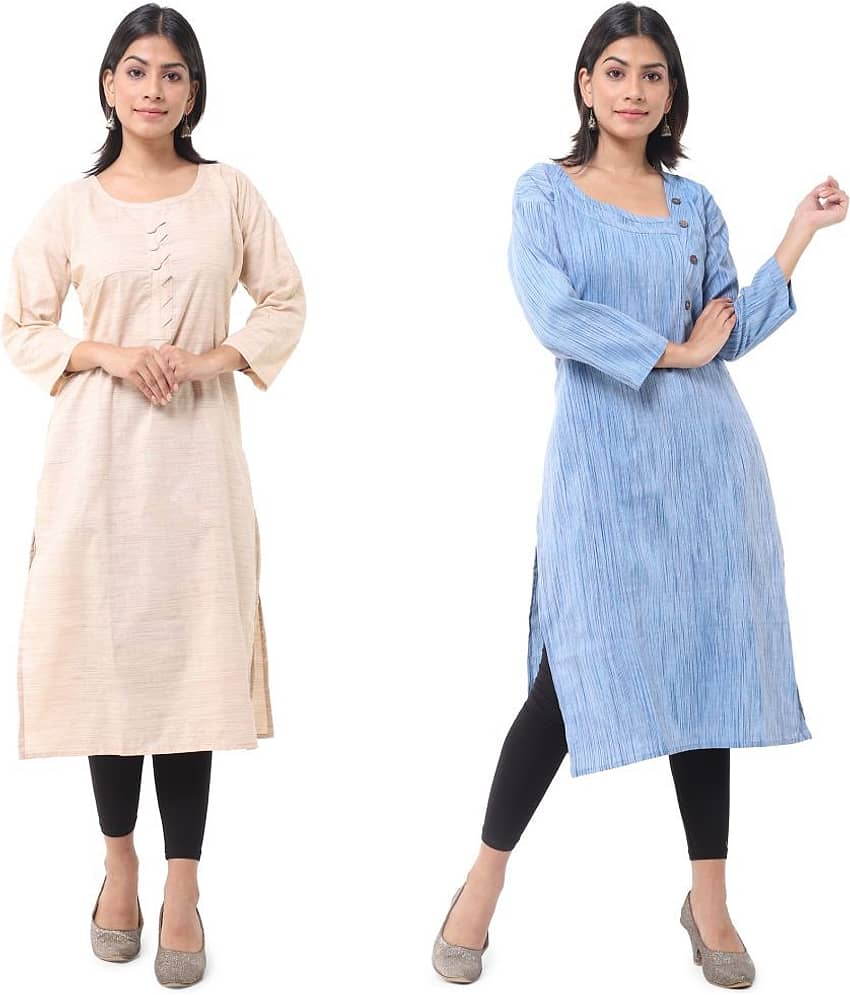 DESHBANDHU DBK - Multicolor Cotton Women's Straight Kurti ( Pack of 2 )