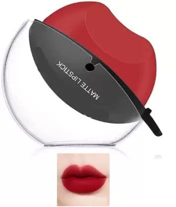 Elecsera Lip Shape Lipstick Long Lasting Waterproof Non-Stick Cup Matte Lipstick (Red, 10 g)
