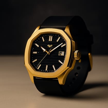 Gold-Tone Black Dial Analog Watch