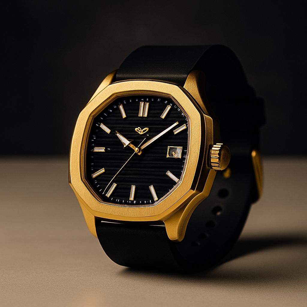 Gold-Tone Black Dial Analog Watch