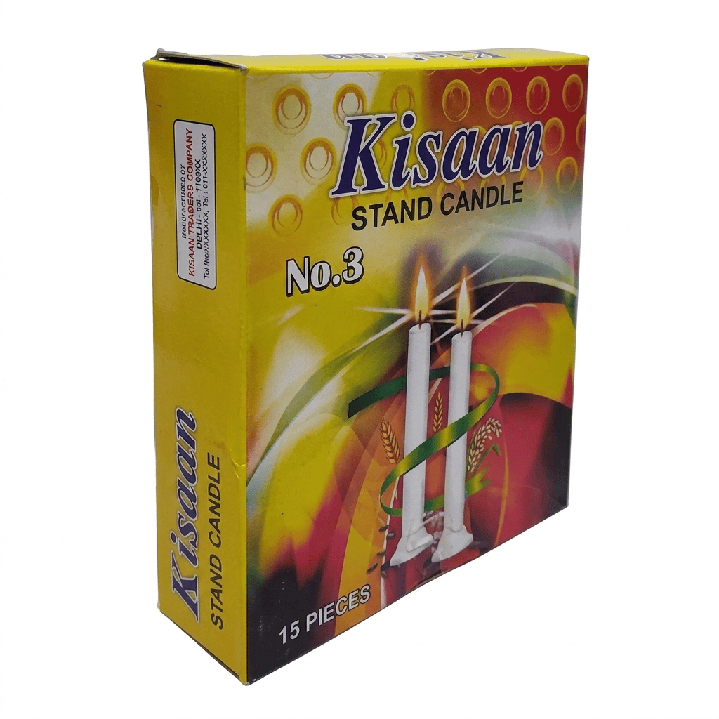 Kisaan Brand Medium Size Cylindrical Wax Candle 15 Units