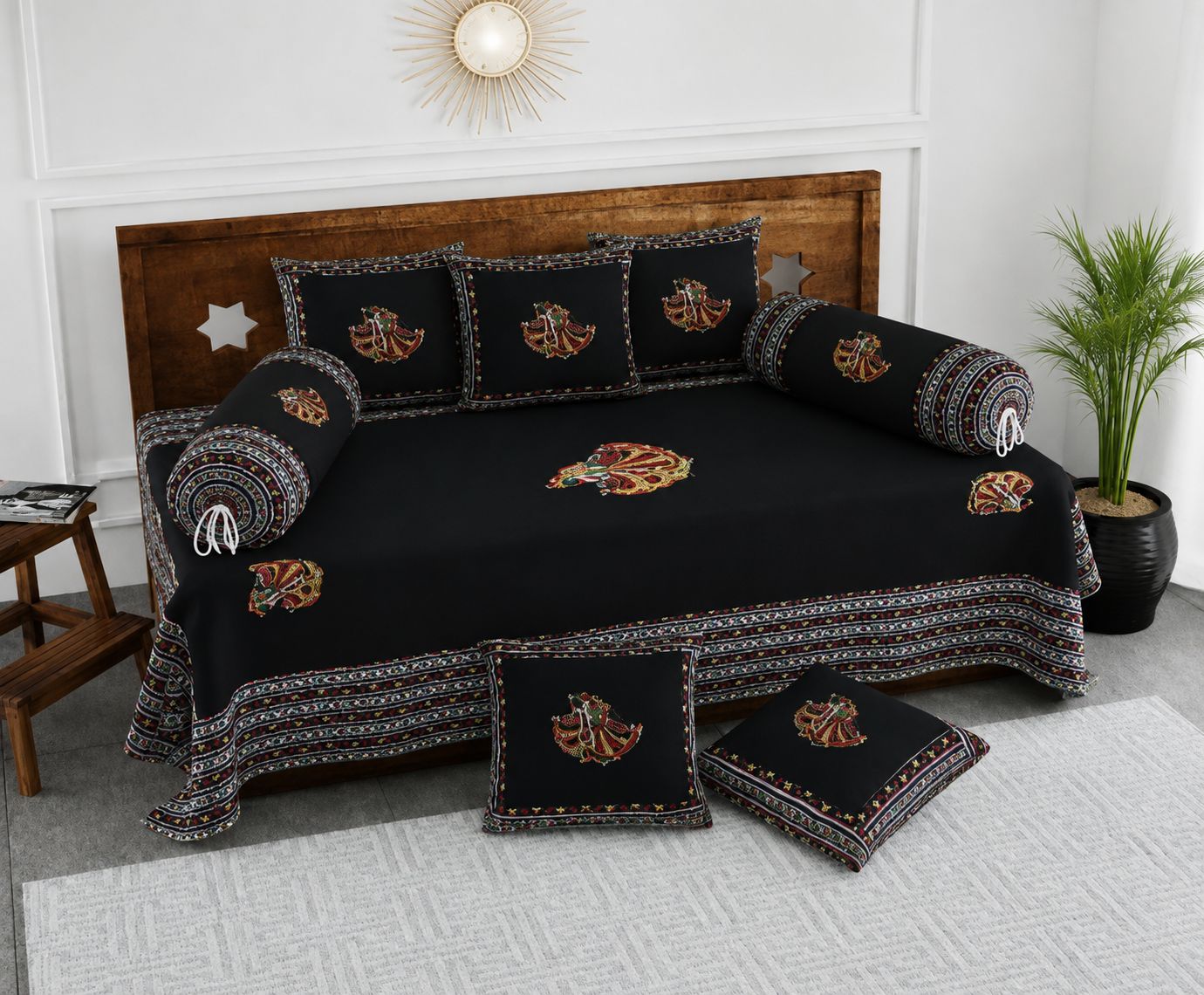 Deewan Set with embroidery 90 X 55 Inch Black