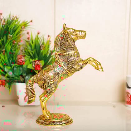 DreamKraft Golden Oxidized Jumping Horse Statue Showpiece