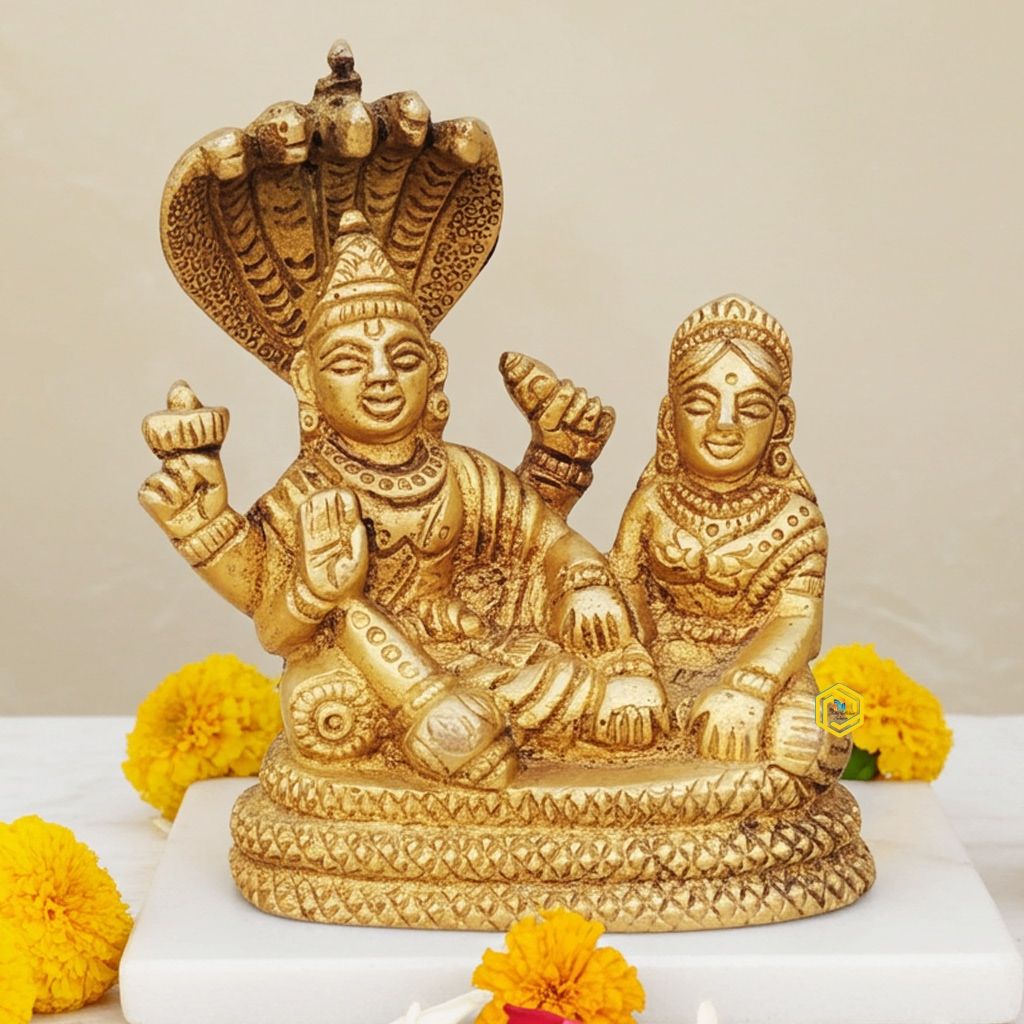 Brass Laxmi Vishnu Ji Idol - Divine Pair Statue for Home Decor, Height : 3.2 Inch (BSMAS1266 B)