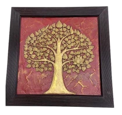 Framed Tree of Life Wall Art, Gold on Red, Textured Relief, Wooden Frame, Square Size-(36 * 36 cm) Framed Tree of Life Wall Art, Gold on Red, Textured Relief, Wooden Frame, Square Size-(36 * 36 cm)