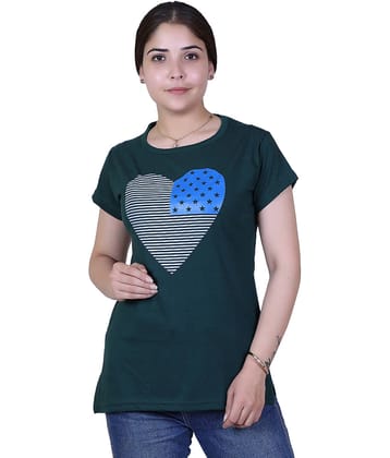 Varenyam Women Cotton Regular Fit Round Neck T-Shirt ( Green )