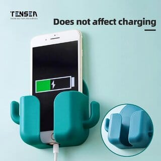 Minha Pack Of 1 Wall Mount Phone Holder Mobile Charging Stand With 2 Hook Mobie Holder For Bedroom Bathroom Kitchen Shel