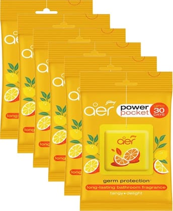 Godrej aer Power Pocket Tangy Delight (10G) | Air Freshener - Bathroom And Toilet | Lasts 30 Days - Tangy Delight (Pack of 6)
