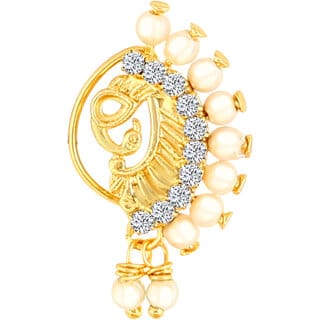 Vighnaharta Gold Plated with Peals Alloy Maharashtrian Nath Nathiya./ Nose Pin for women VFJ1004NTH-Press