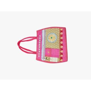 Pink Premium Jute Handcrafted Multipurpose Bag For Women